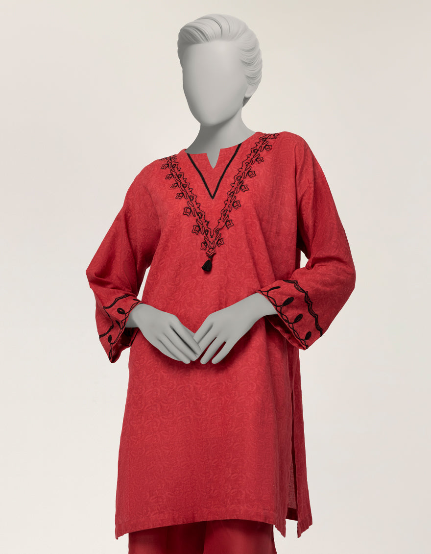 Red Dobby Embroidered Co-Ord Set