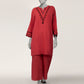 Red Dobby Embroidered Co-Ord Set