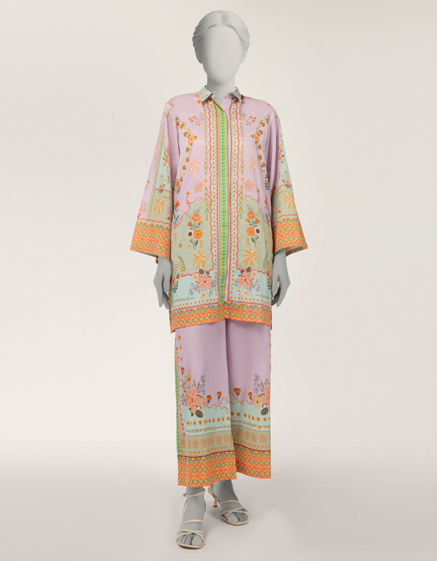 Purple Dobby Digital Printed Co-Ord Set
