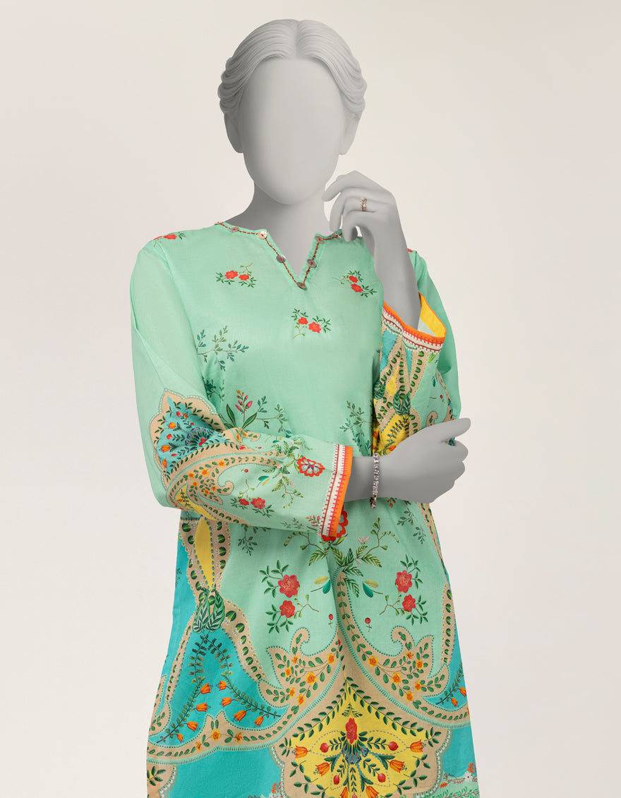 Green Dobby Digital Printed Co-Ord Set