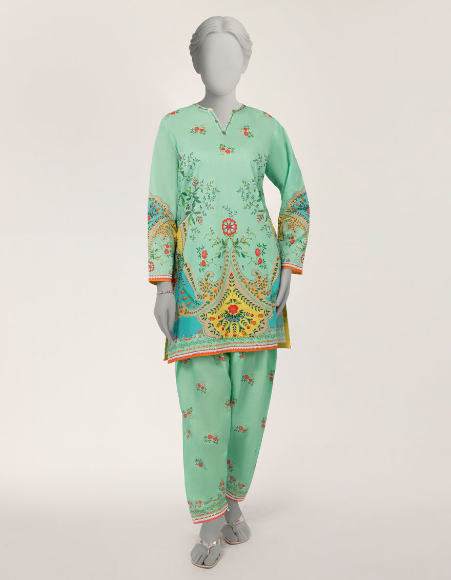 Green Dobby Digital Printed Co-Ord Set