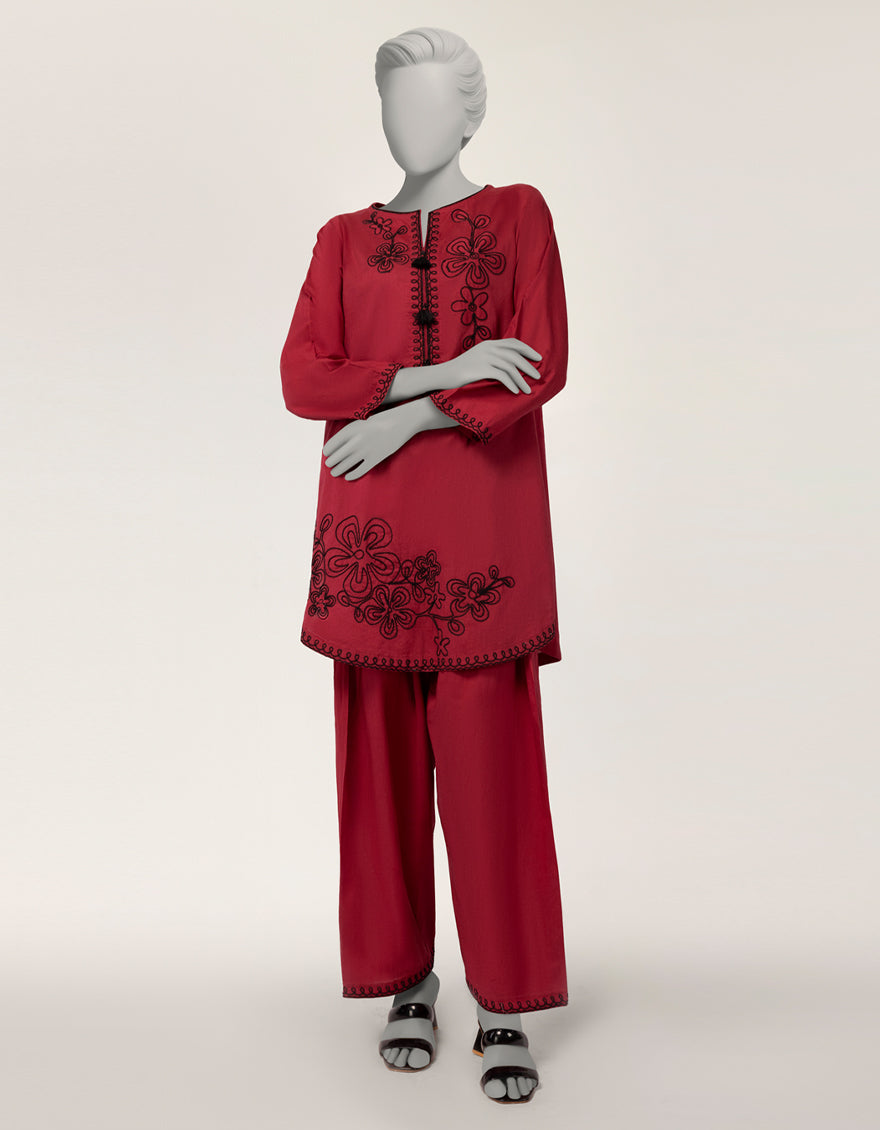 Maroon Lawn Embroidered Co-Ord Set