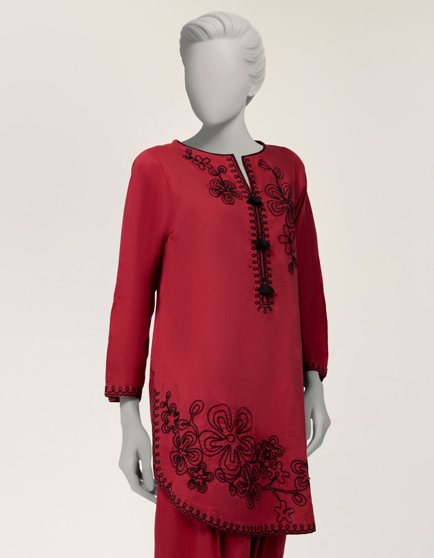 Maroon Lawn Embroidered Co-Ord Set