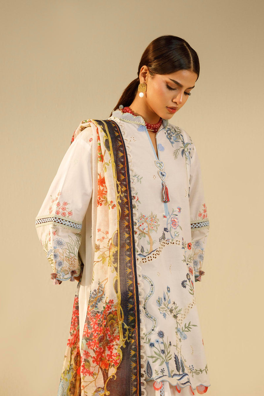 Unstitched Embroidered 3 Piece Muzlin Suit