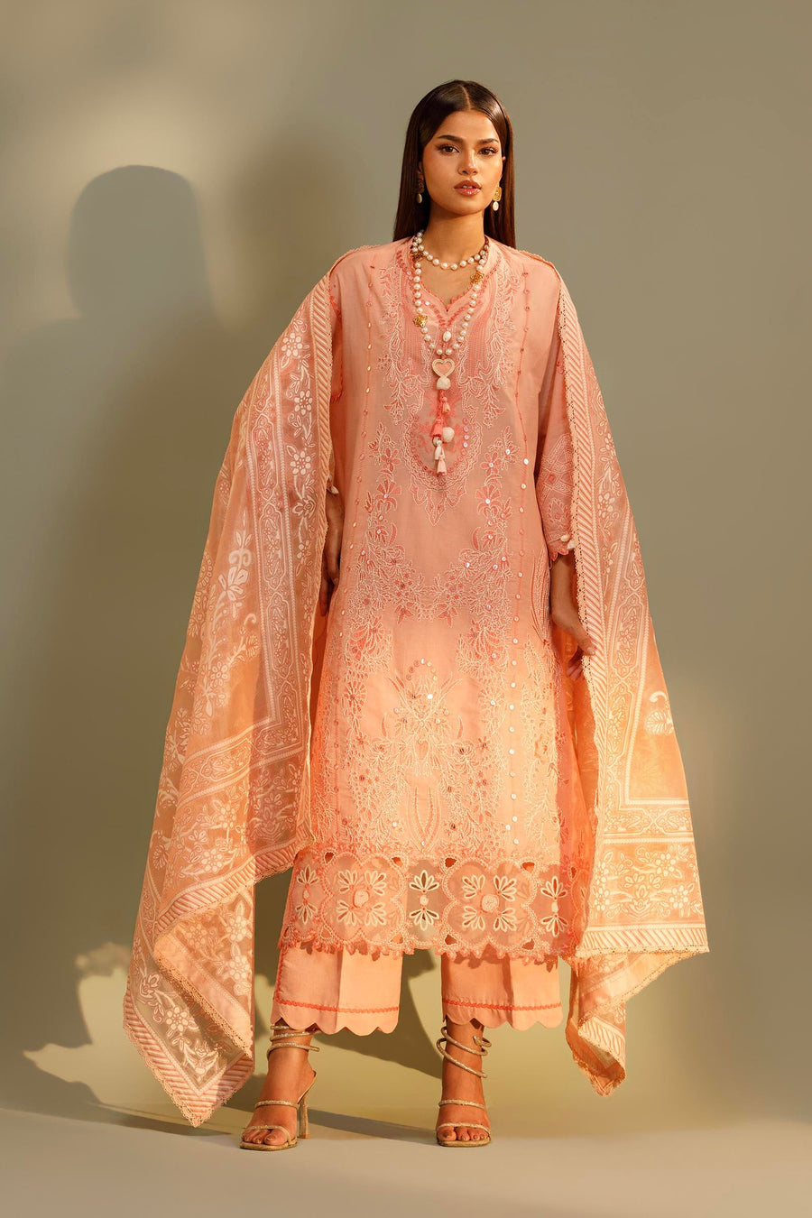 Unstitched Embroidered 3 Piece Muzlin Suit