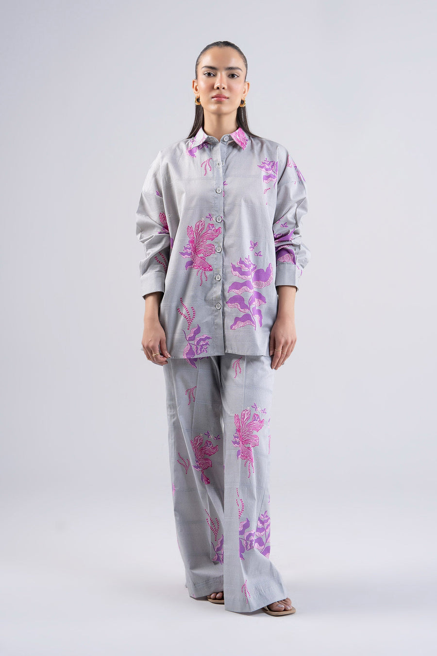 2 Pc Printed Textured Cotton Suit
