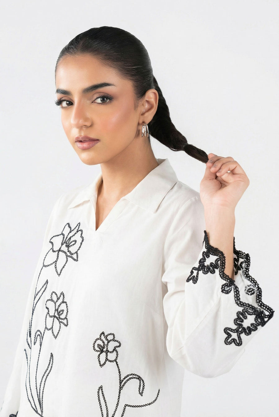 Embroidered Slub Lawn Shirt