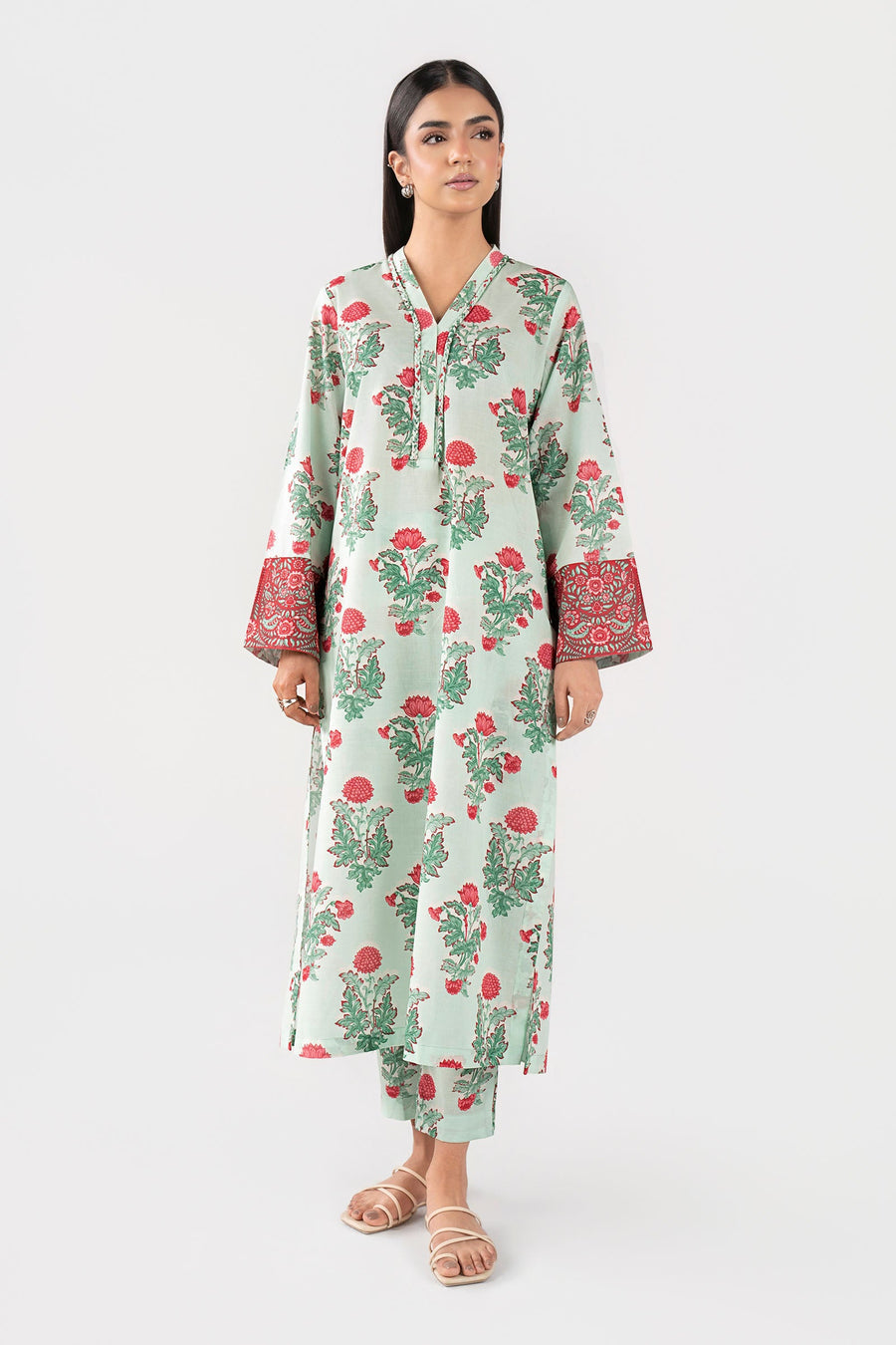 2 Pc Printed Slub Lawn Suit