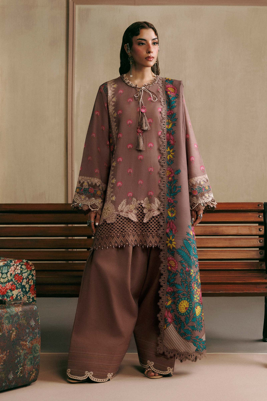 3 Pc Unstitched Embroidered Slub Khaddar Suit