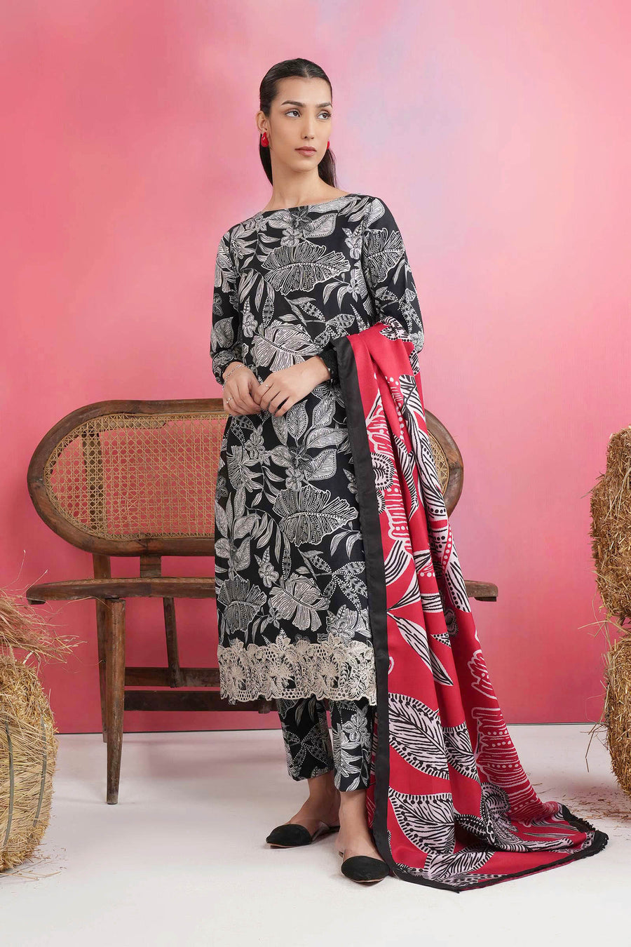 3 Pc Embroidered Khaddar Suit