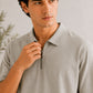 Ash White Terry Zipper Polo - Men