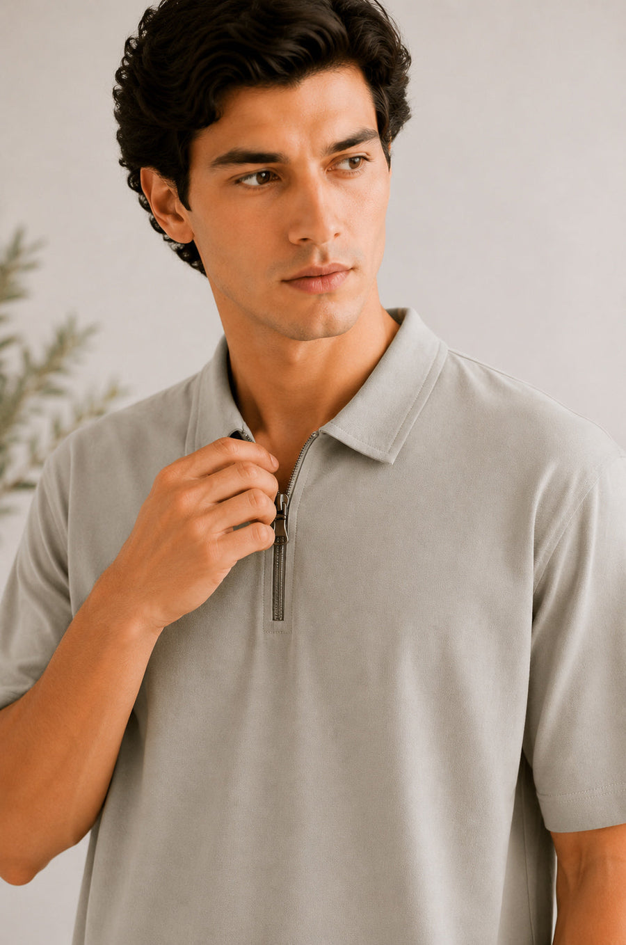Ash White Terry Zipper Polo - Men