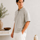 Ash White Terry Zipper Polo - Men