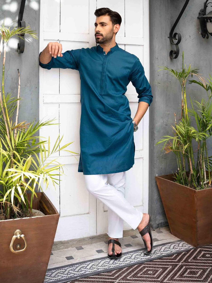TEAL BLUE COTTON KURTA