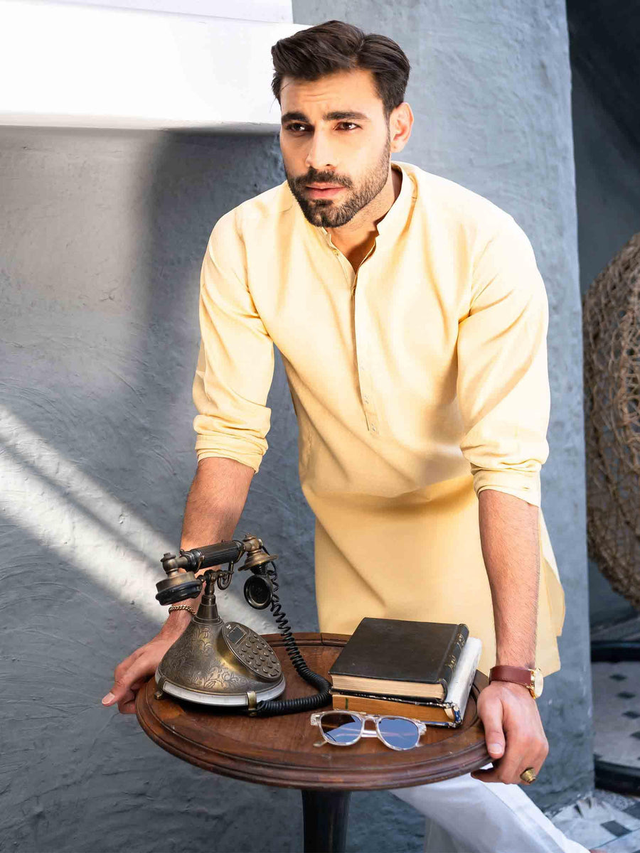 YELLOW COTTON CASUAL KURTA