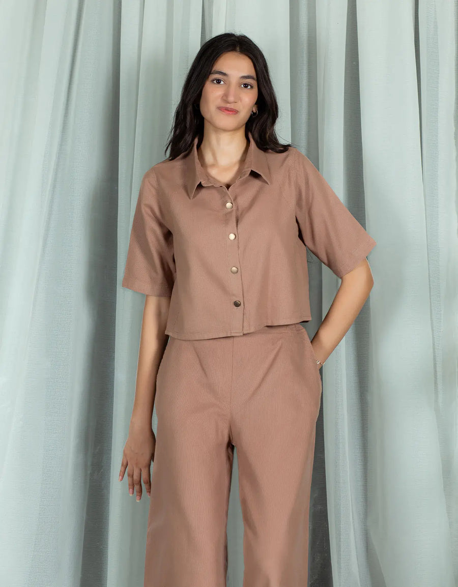 JACQUARD PANELED CROPPED SHIRT