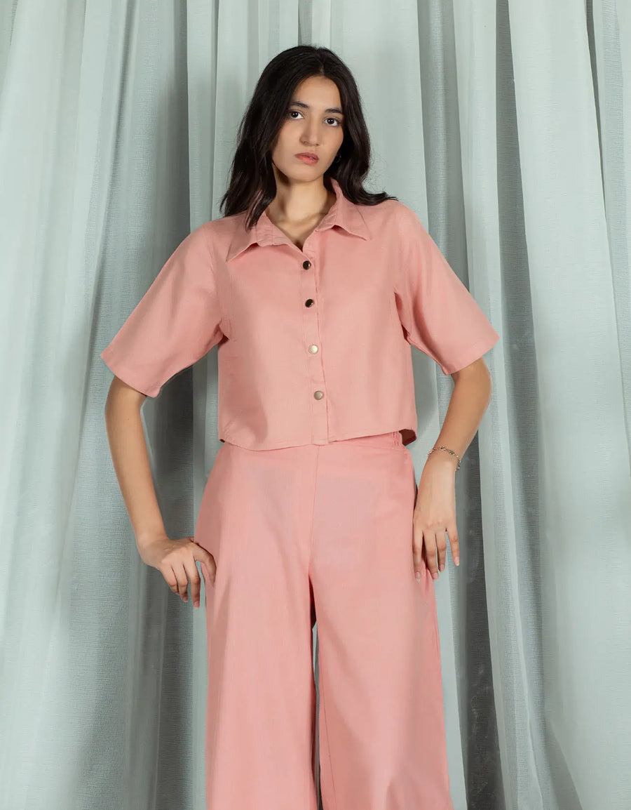 JACQUARD PANELED CROPPED SHIRT