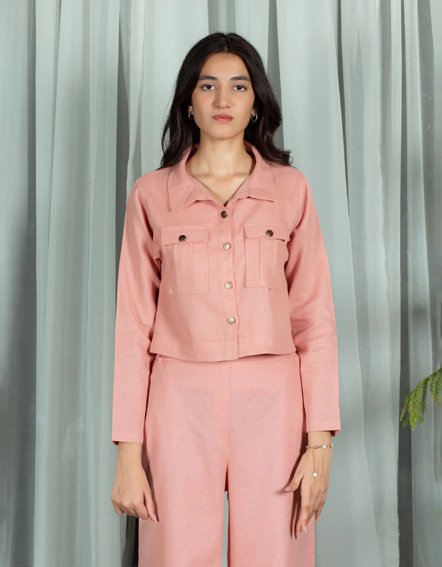 JACQUARD CROPPED SHIRT WITH FLAP POCKETS