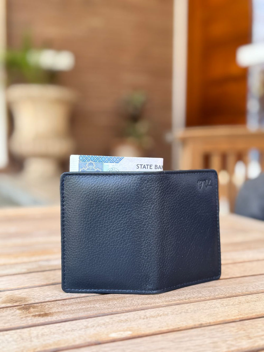 Navy Blue Compact Leather Wallet