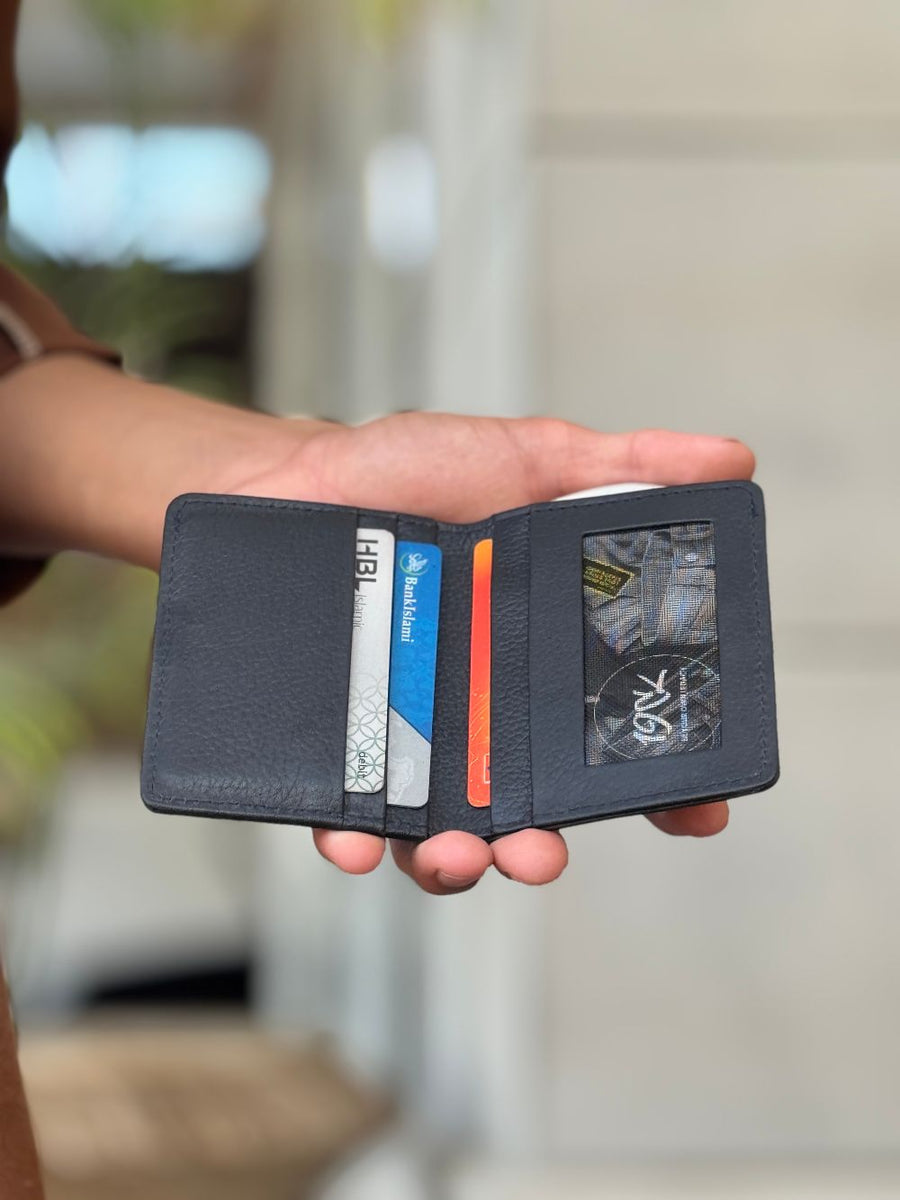 Navy Blue Compact Leather Wallet