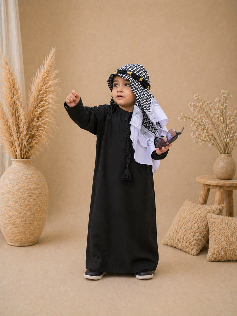 Premium Black Thobe With Shemagh