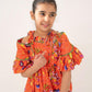 GIRLS ORANGE KHADDAR FROCK & TROUSER