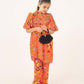 GIRLS ORANGE KHADDAR FROCK & TROUSER