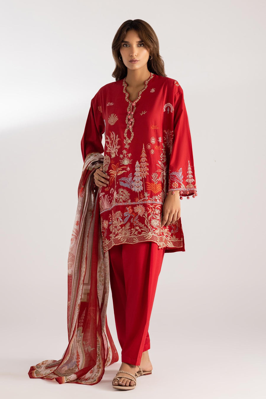 Stitched Embroidered Muzlin Lawn Suit