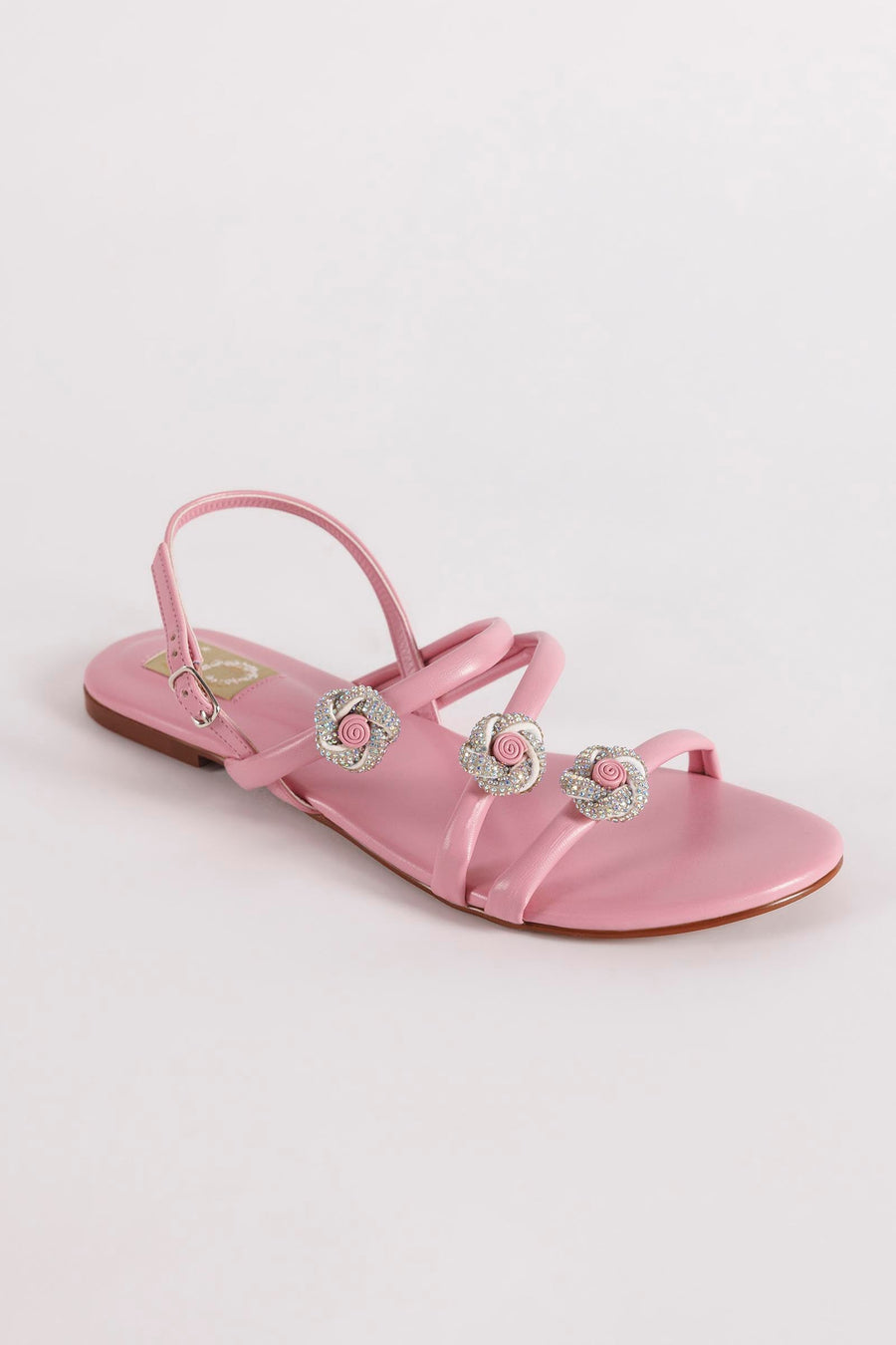 Baby Pink Crystal Strap Flats