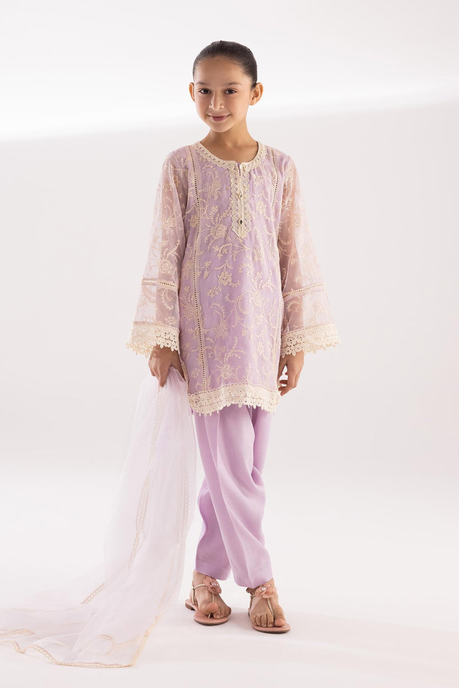 Stitched Kids Embroidered Net Suit