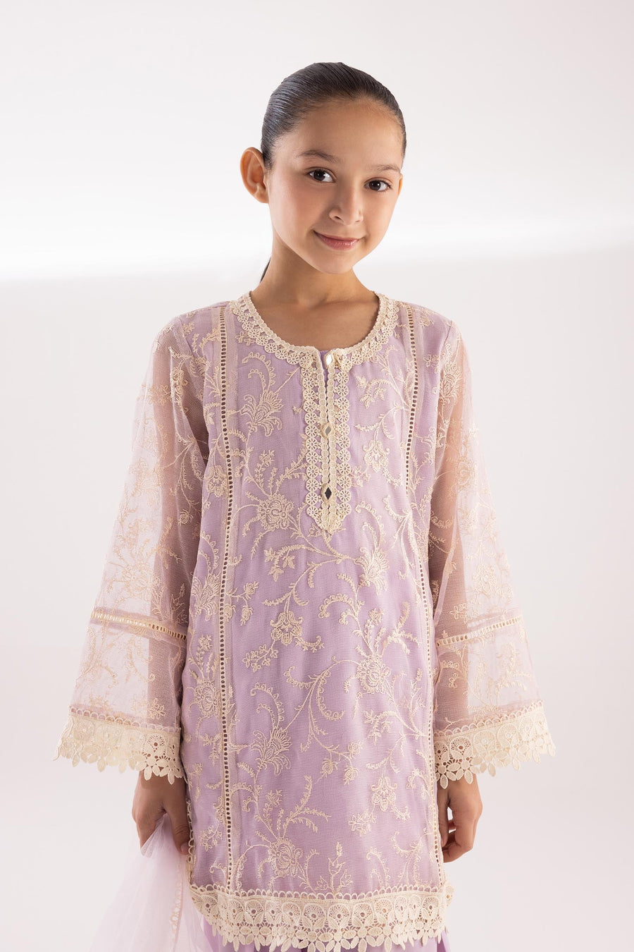 Stitched Kids Embroidered Net Suit