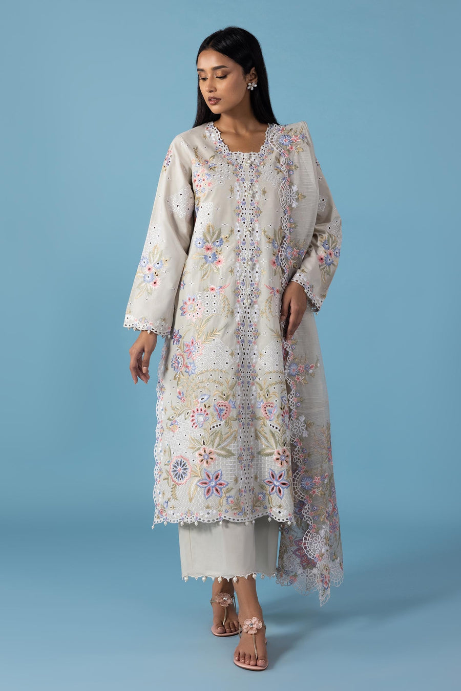 Stitched Lawn Embroidered Shirt + Culotte