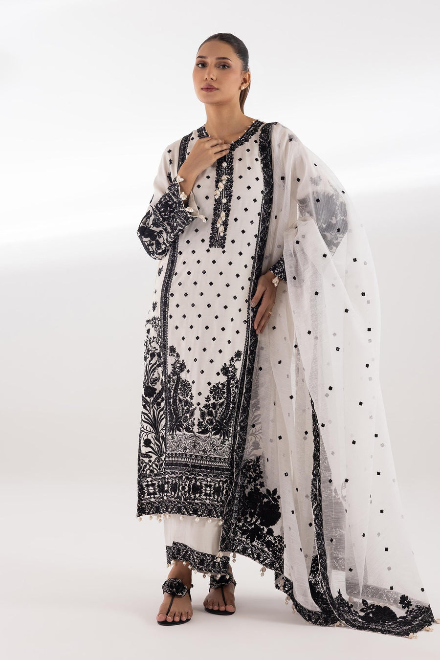 Stitched Embroidered Raw Silk Culotte