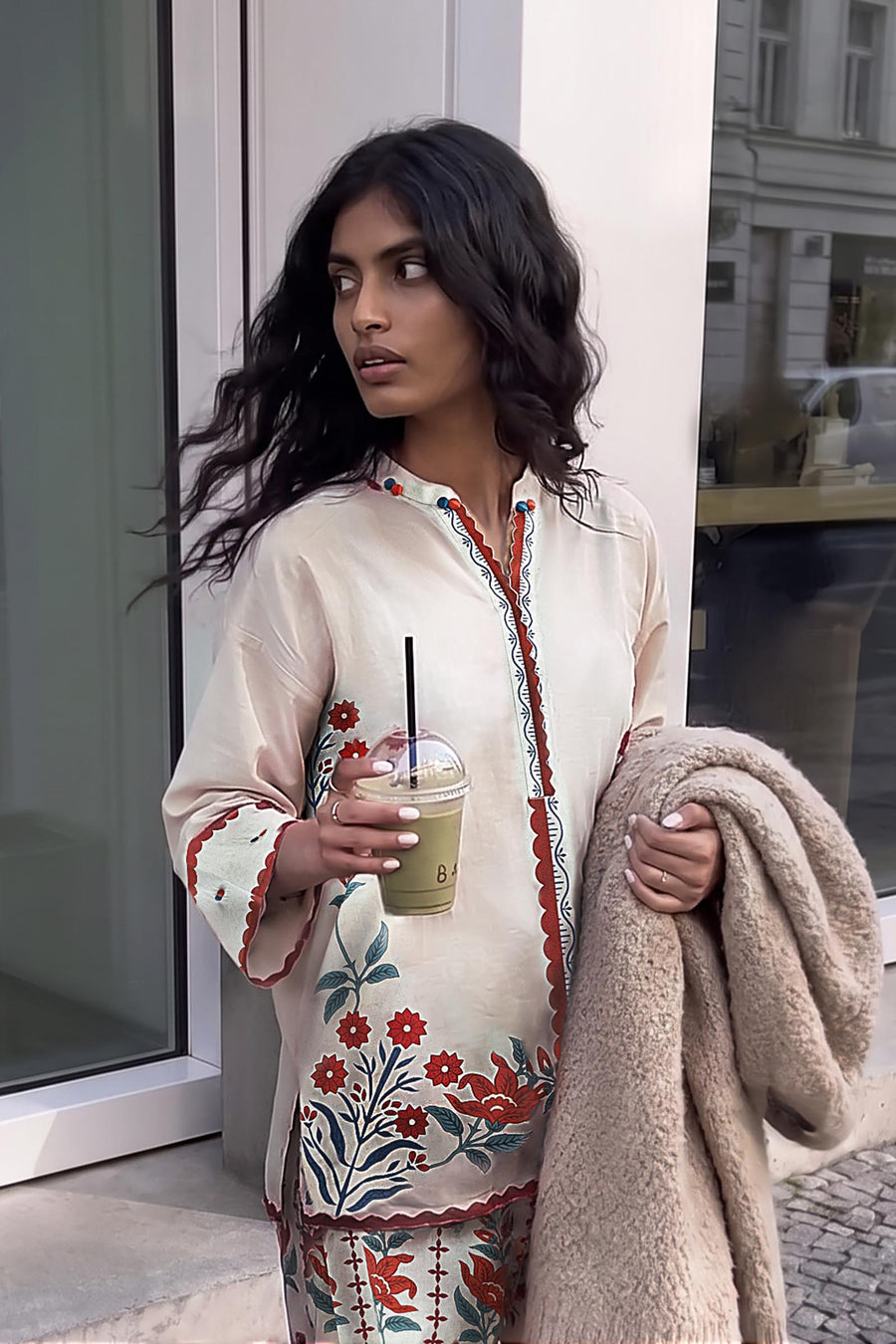Stitched Printed Poplin Shirt+ Bottom