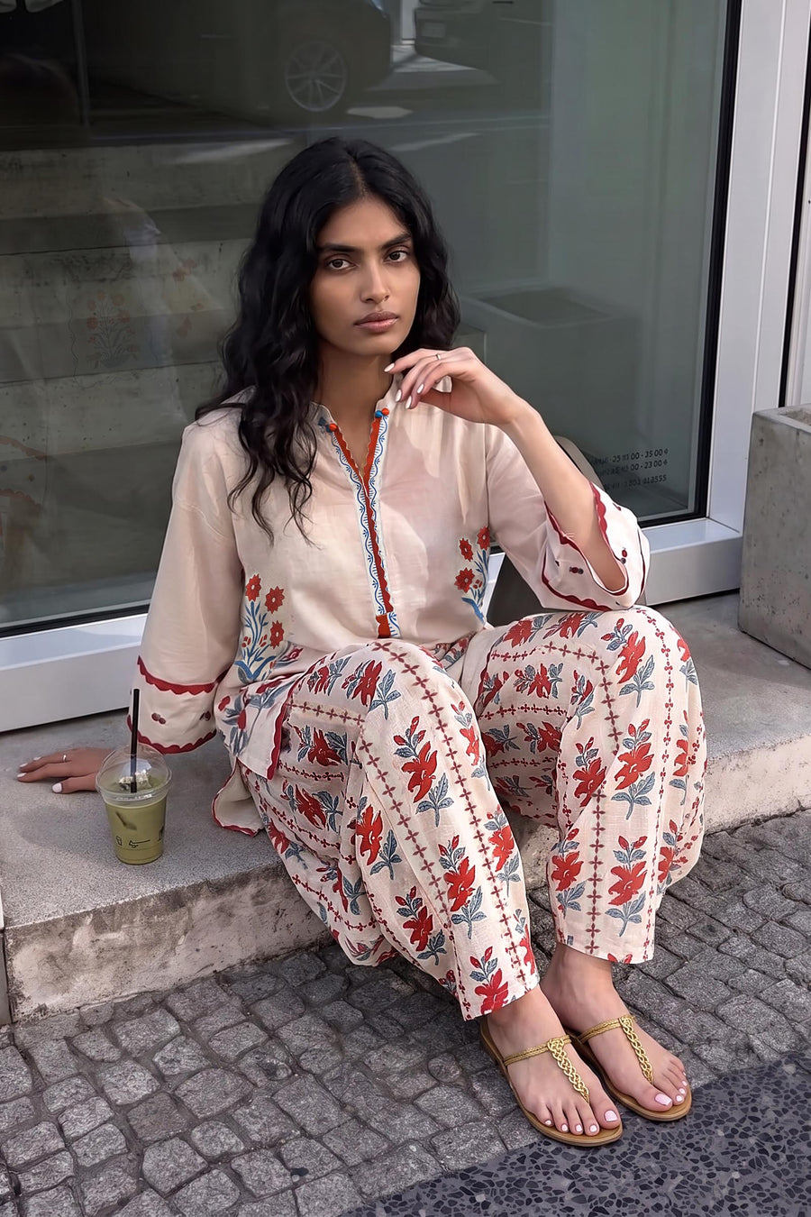 Stitched Printed Poplin Shirt+ Bottom