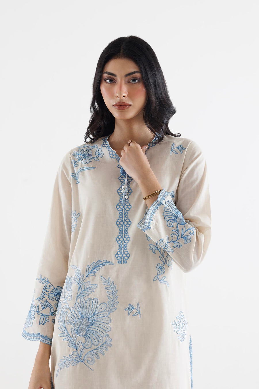 Stitched Embroidered Slub Lawn Shirt+ Culotte