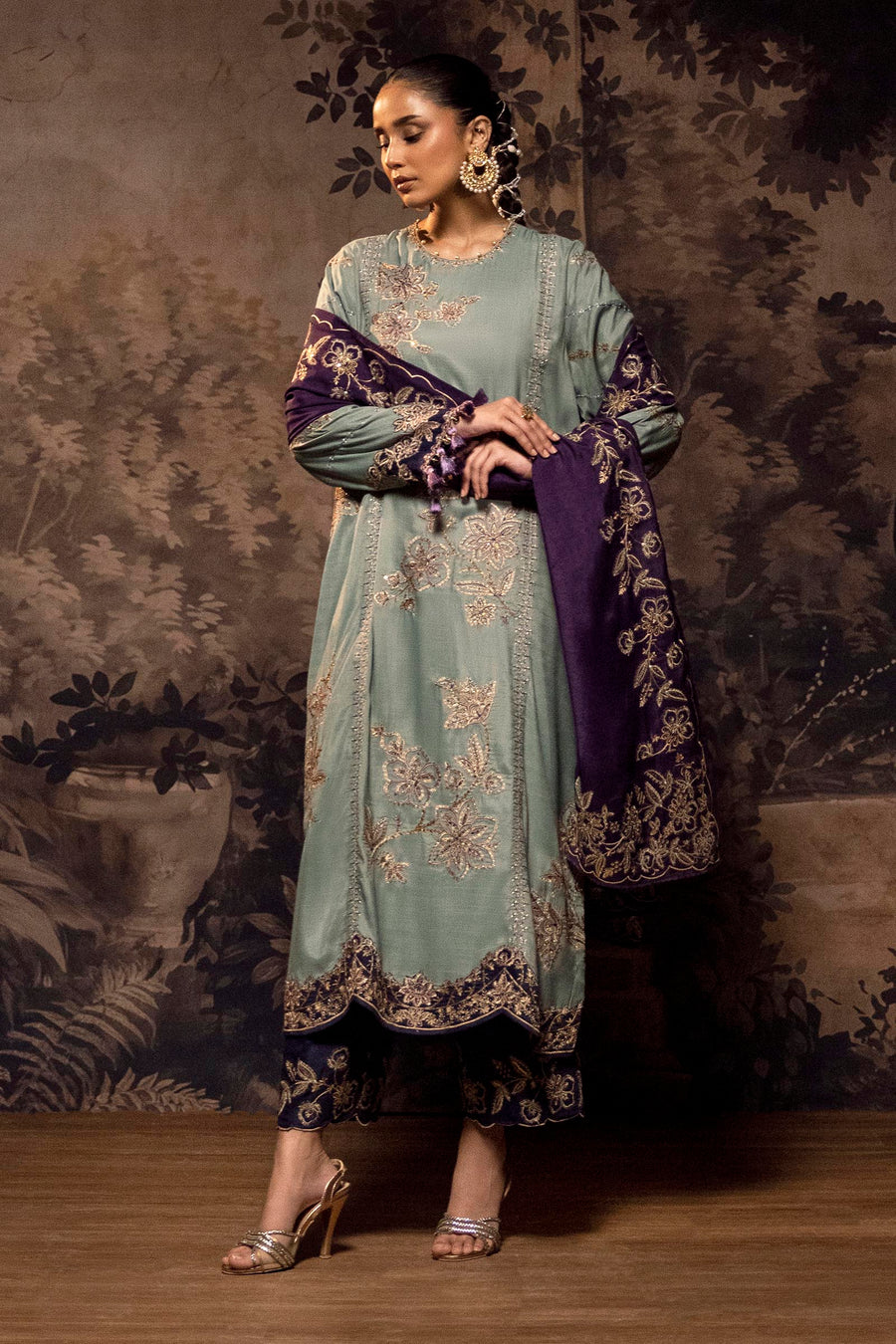 Stitched Embroidered Raw Silk Suit