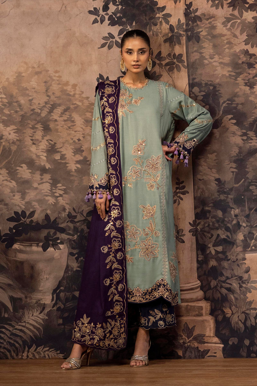 Stitched Embroidered Raw Silk Suit