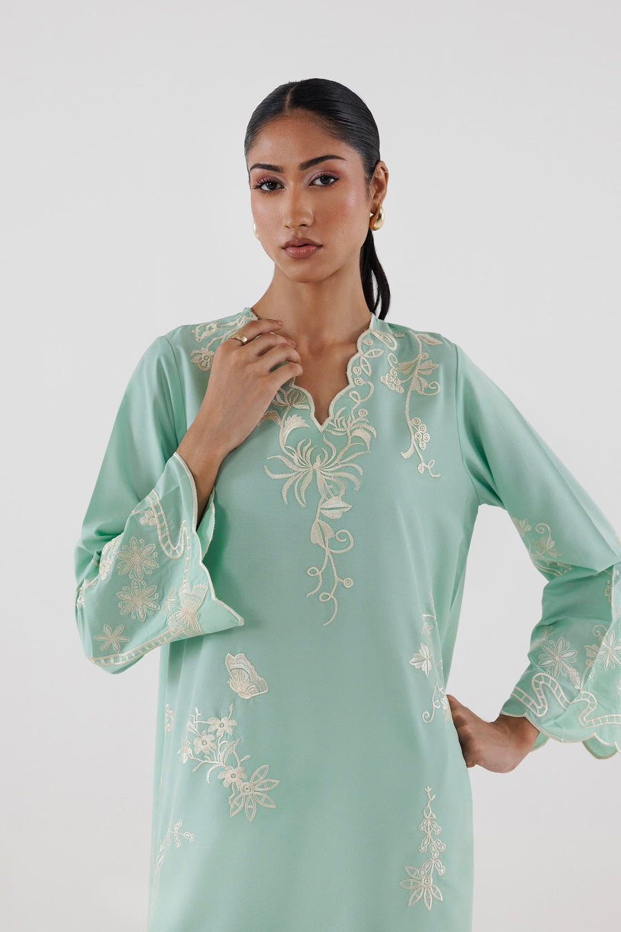 Stitched Embroidered Raw Silk Shirt+ Culotte