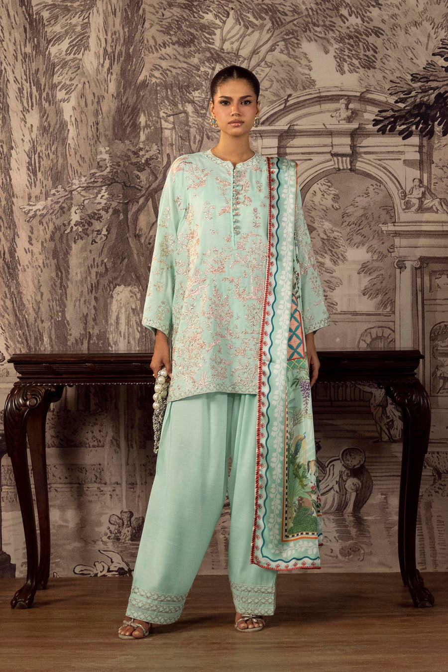 Stitched Embroidered Raw Silk Suit