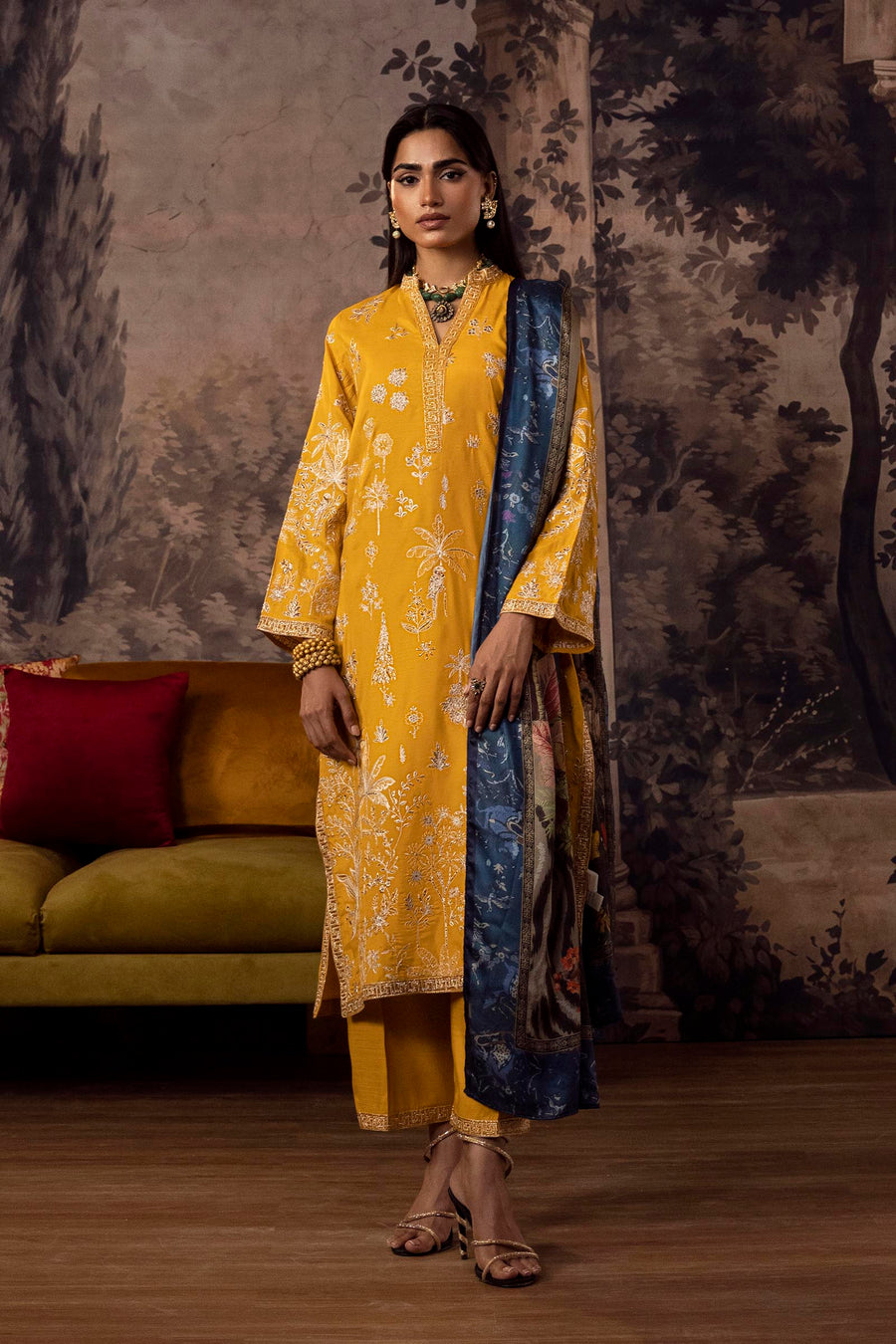 Stitched Embroidered Raw Silk Suit
