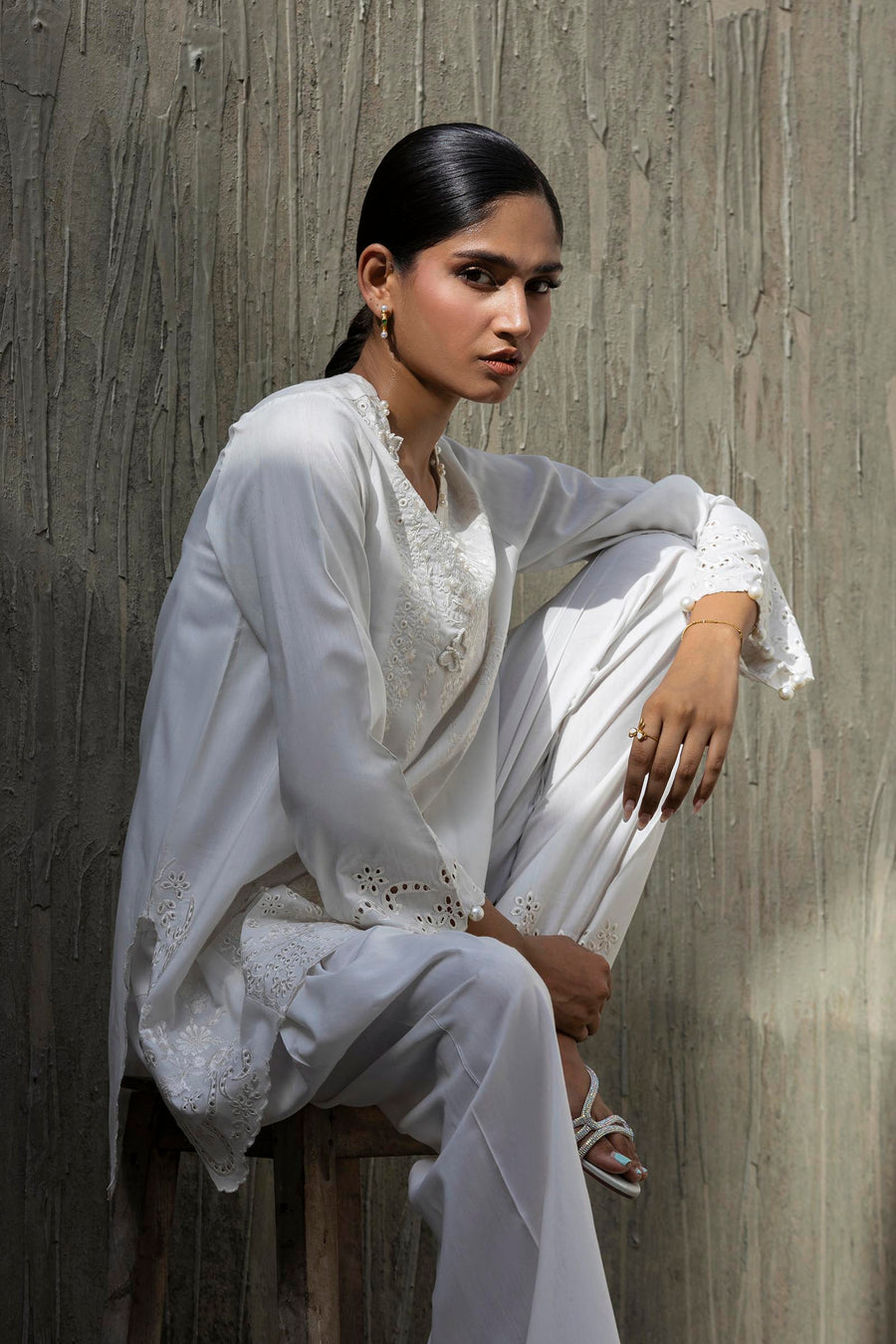 Stitched Embroidered Khaadi Silk Shirt+ Shalwar