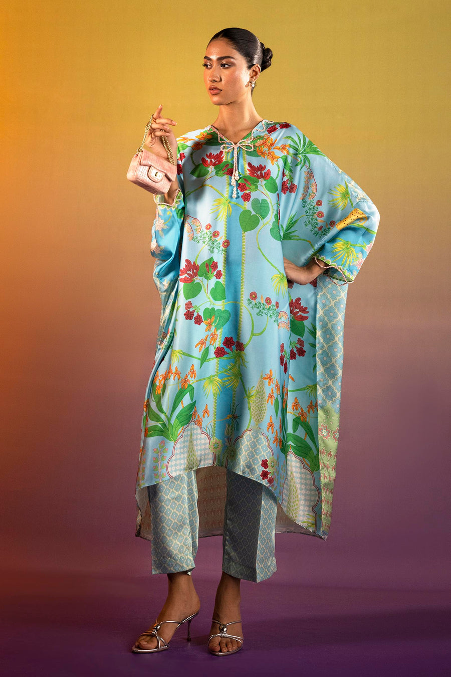 Stitched Printed Satin Shirt + Culotte