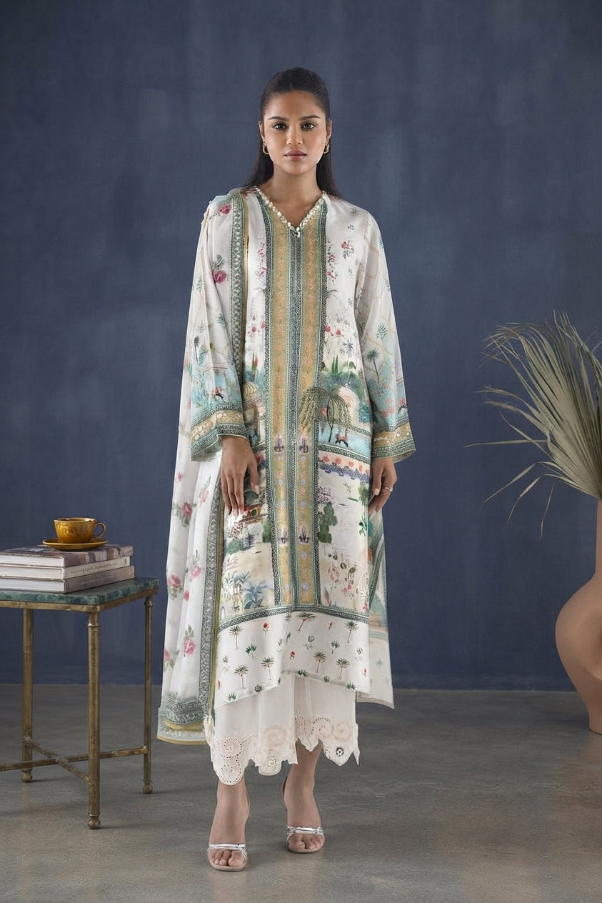 Stitched Printed Satin Shirt+ Dupatta