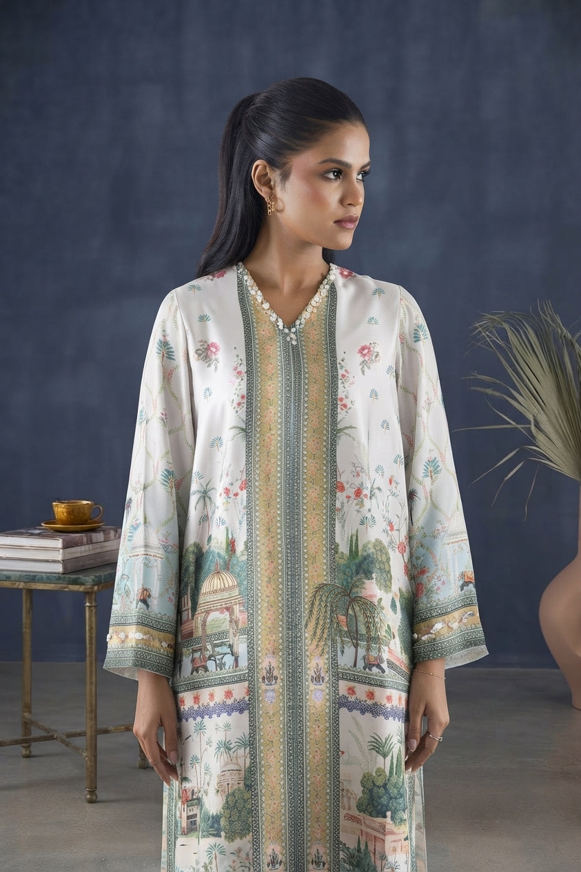 Stitched Printed Satin Shirt+ Dupatta