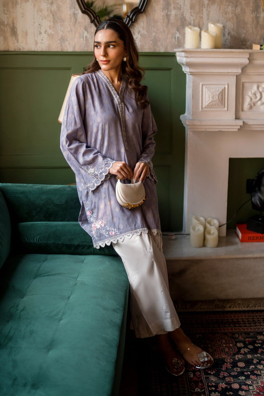 01 Piece Ready To Wear Embroidered Cotton Jacquard Shirt