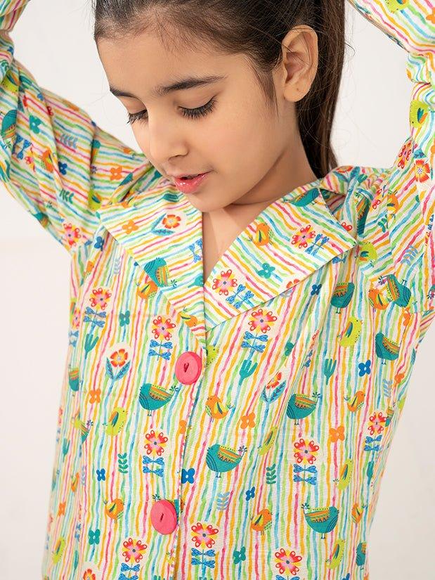 GIRLS CREAM KHADDAR SHIRT & TROUSER