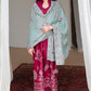 VERMILLION WOOD-3PC SATIN EMBROIDERED SUIT