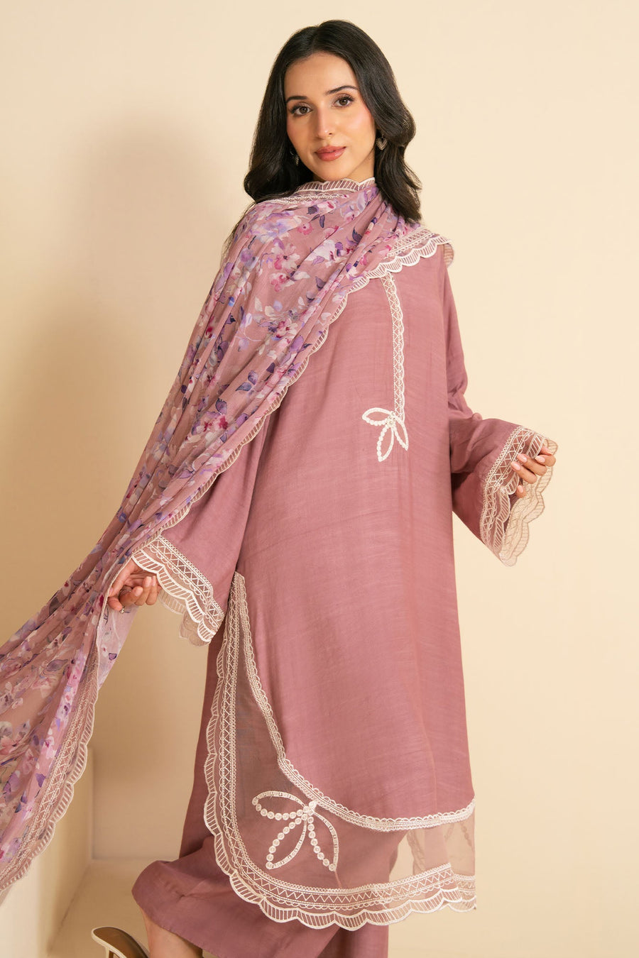 DEEP BLUSH-3PC (SHIRT, TROUSER & DUPATTA)