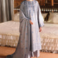 CHARCOAL ASH-3PC SATIN EMBROIDERED SUIT